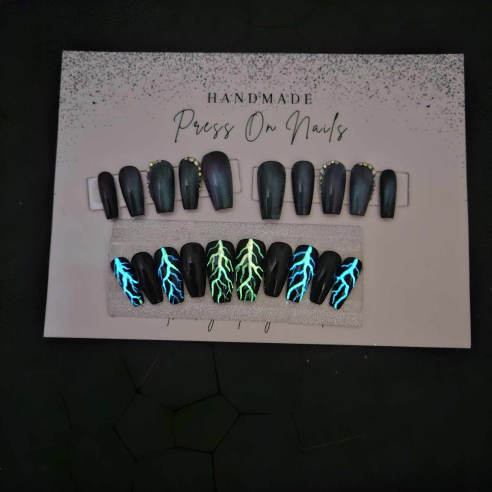 Handmade Black and Neon Press On Nails